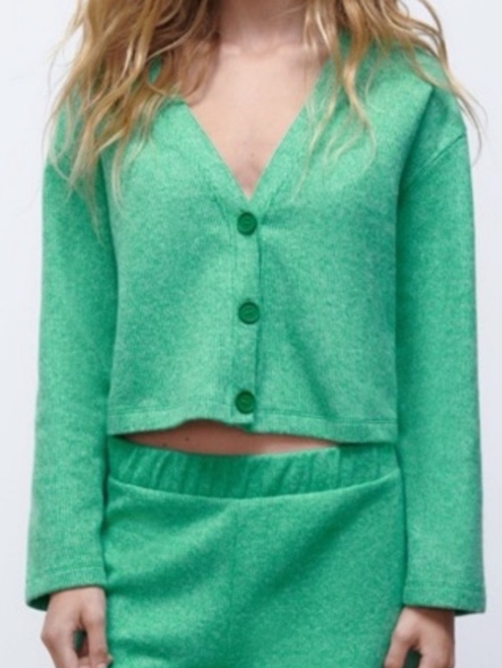 Zara bright green ribbed cropped cardigan sweater small